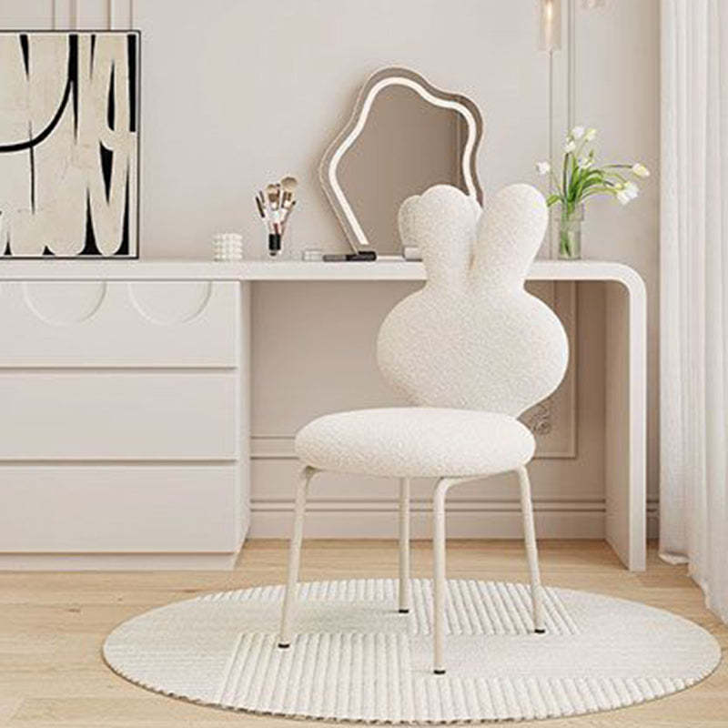 Contemporary Bunny-Back Lambswool Iron Round Vanity Stool — Khaki