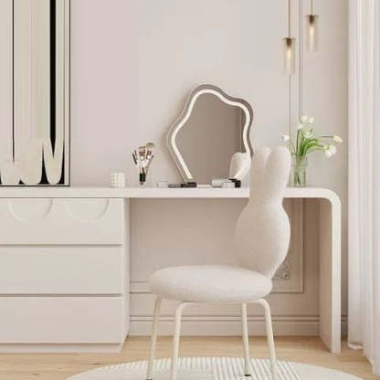 Contemporary Bunny-Back Lambswool Iron Round Vanity Stool