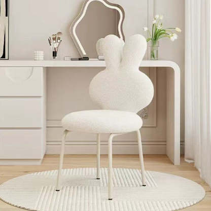 Contemporary Bunny-Back Lambswool Iron Round Vanity Stool — White