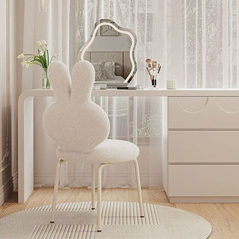 Contemporary Bunny-Back Lambswool Iron Round Vanity Stool — Pink