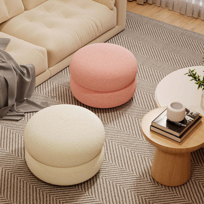 Contemporary Lambswool Solid Wood Low Stool