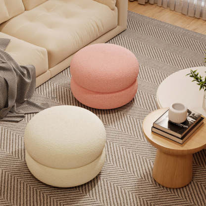 Contemporary Lambswool Solid Wood Low Stool