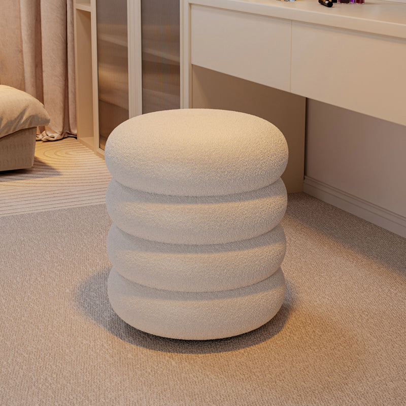Contemporary Lambswool Solid Wood Low Stool