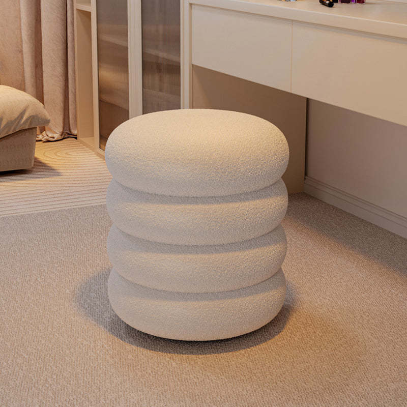 Contemporary Lambswool Solid Wood Low Stool