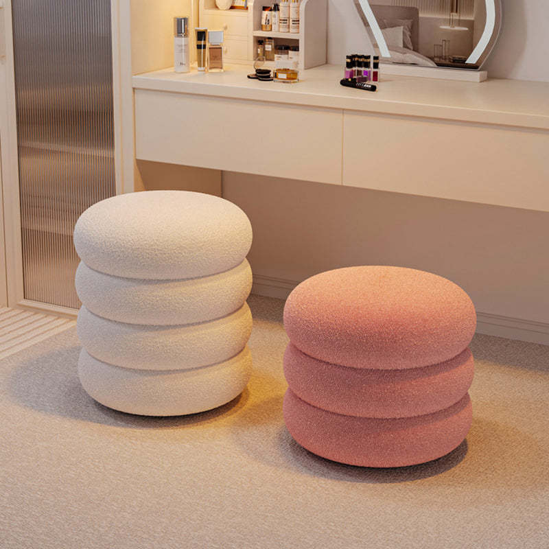 Contemporary Lambswool Solid Wood Low Stool