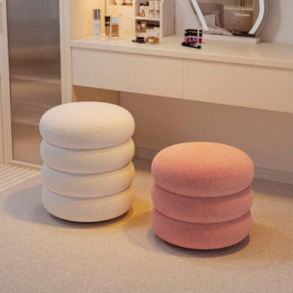 Contemporary Lambswool Solid Wood Low Stool