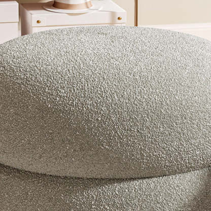 Contemporary Lambswool Solid Wood Low Stool — White