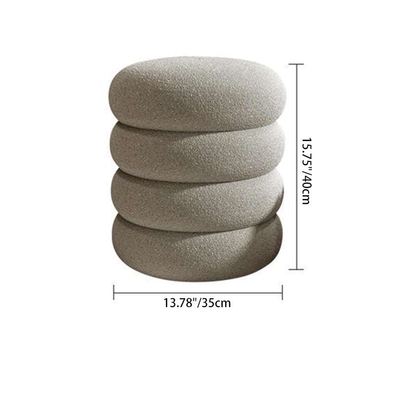Contemporary Lambswool Solid Wood Low Stool — White