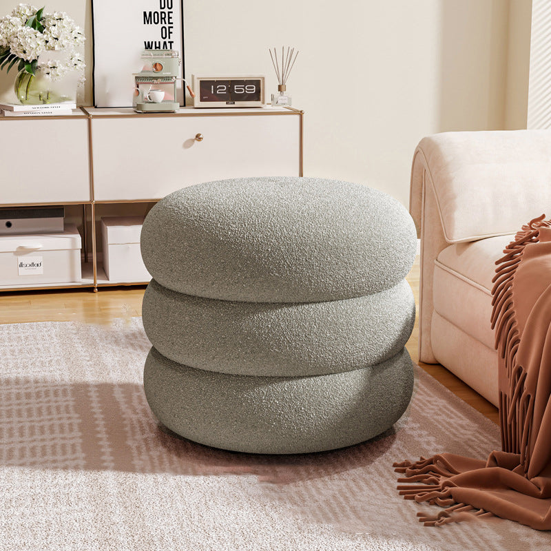 Contemporary Lambswool Solid Wood Low Stool — Pink