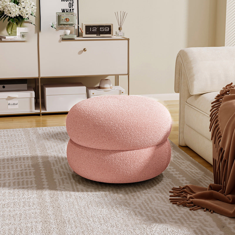 Contemporary Lambswool Solid Wood Low Stool — Gray