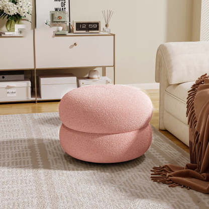 Contemporary Lambswool Solid Wood Low Stool — Gray