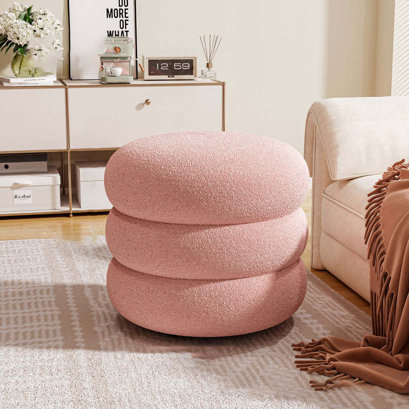 Contemporary Lambswool Solid Wood Low Stool