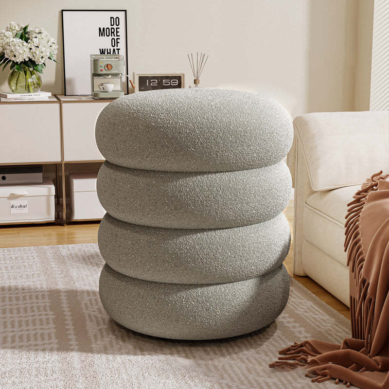 Contemporary Lambswool Solid Wood Low Stool