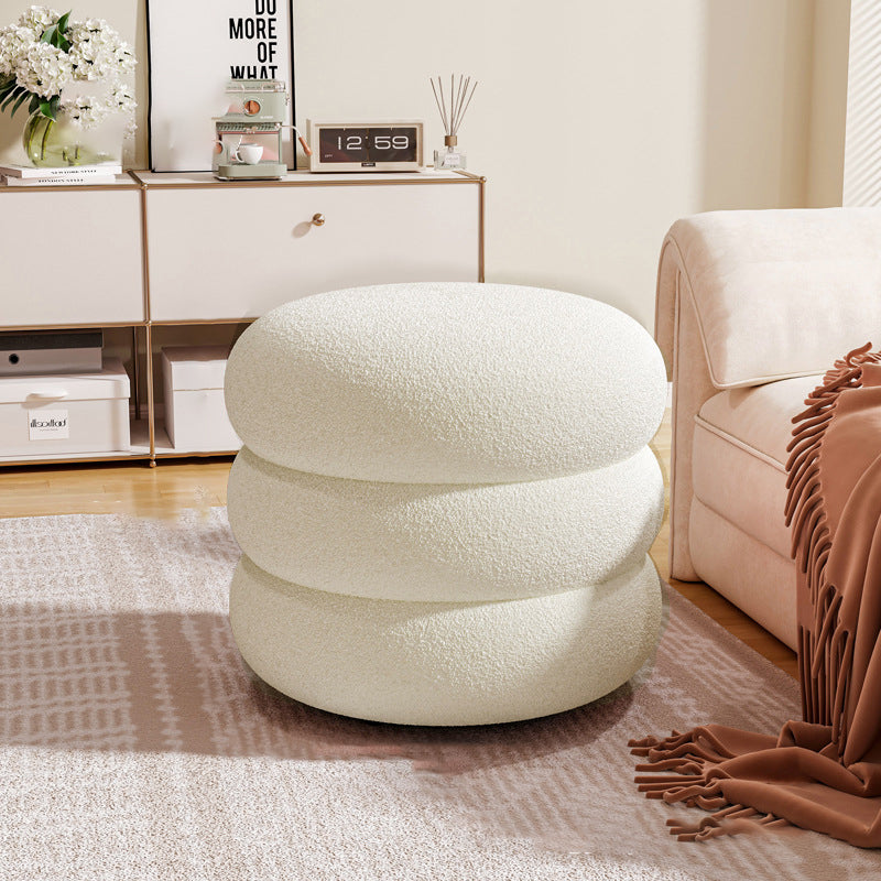 Contemporary Lambswool Solid Wood Low Stool