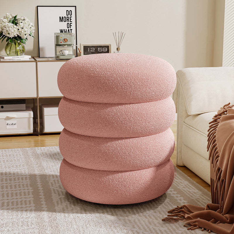 Contemporary Lambswool Solid Wood Low Stool