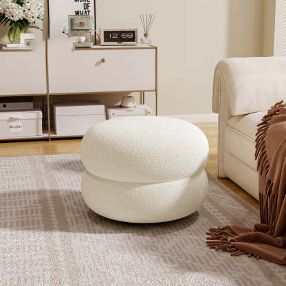 Contemporary Lambswool Solid Wood Low Stool