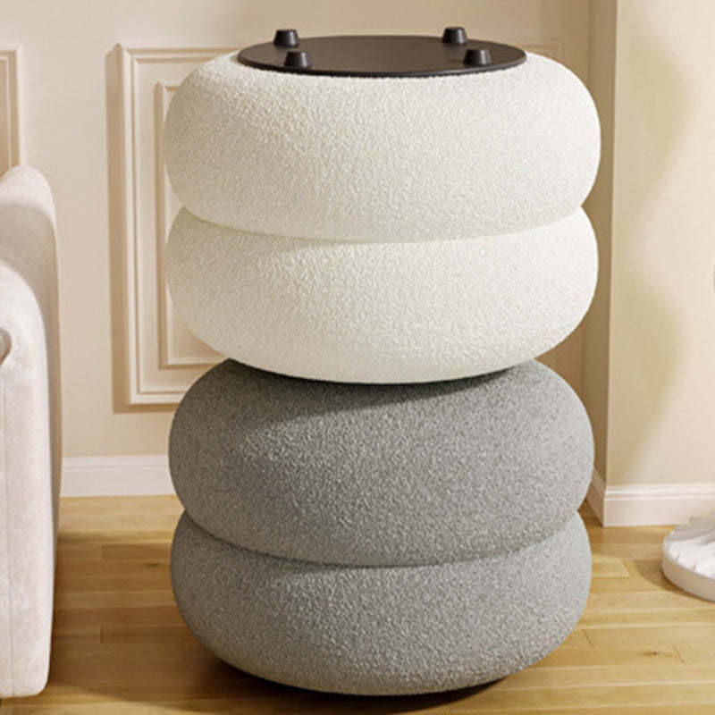 Contemporary Lambswool Solid Wood Low Stool