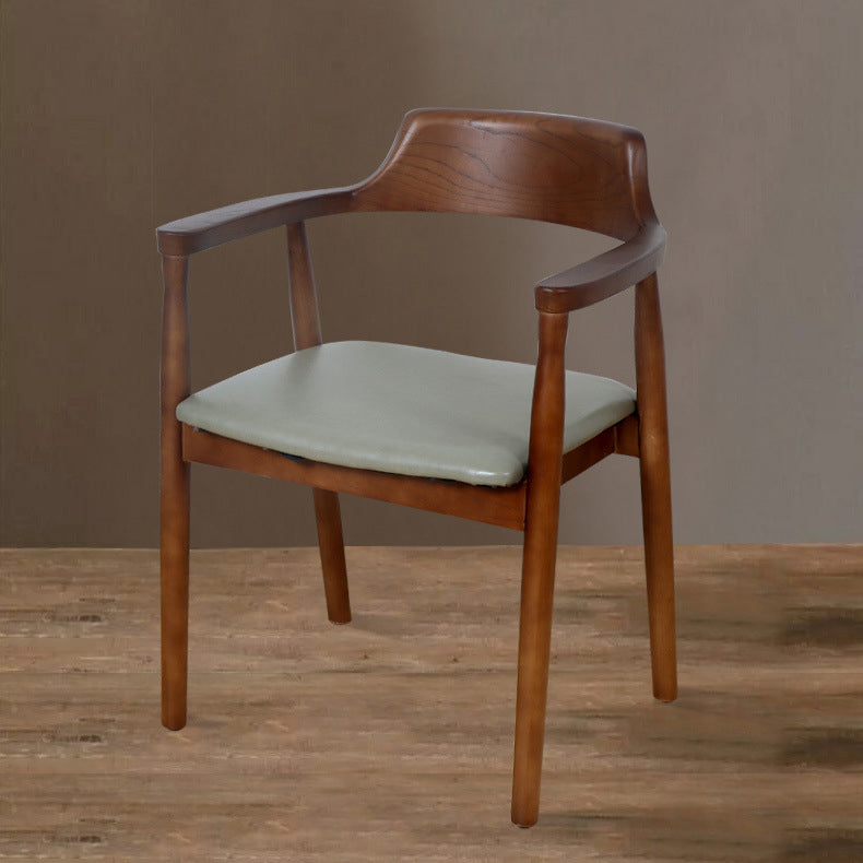 Minimalist Leather Wood Frame Dining Chair — Walnut