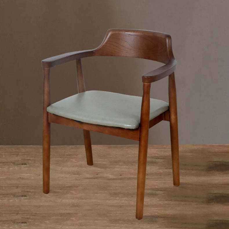 Minimalist Leather Wood Frame Dining Chair — Walnut