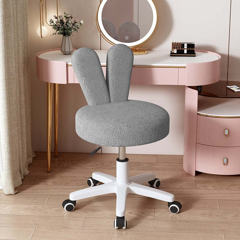 Contemporary Rabbit-Back Lambswool Metal Round Vanity Stool — Gray