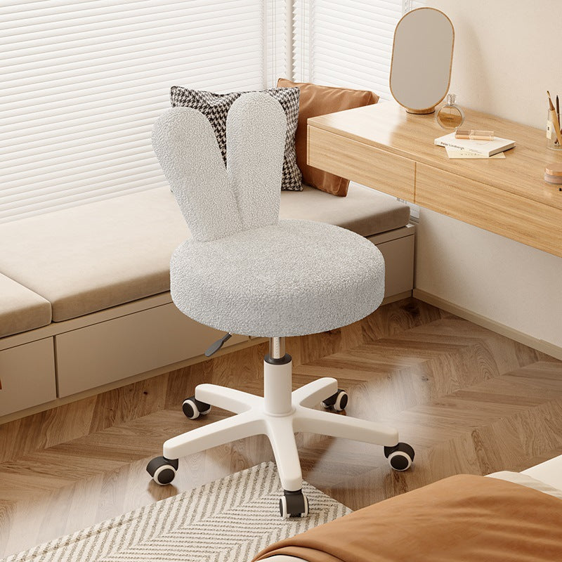 Contemporary Rabbit-Back Lambswool Metal Round Vanity Stool