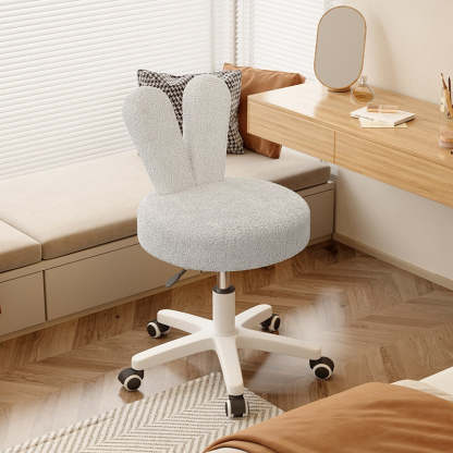 Contemporary Rabbit-Back Lambswool Metal Round Vanity Stool