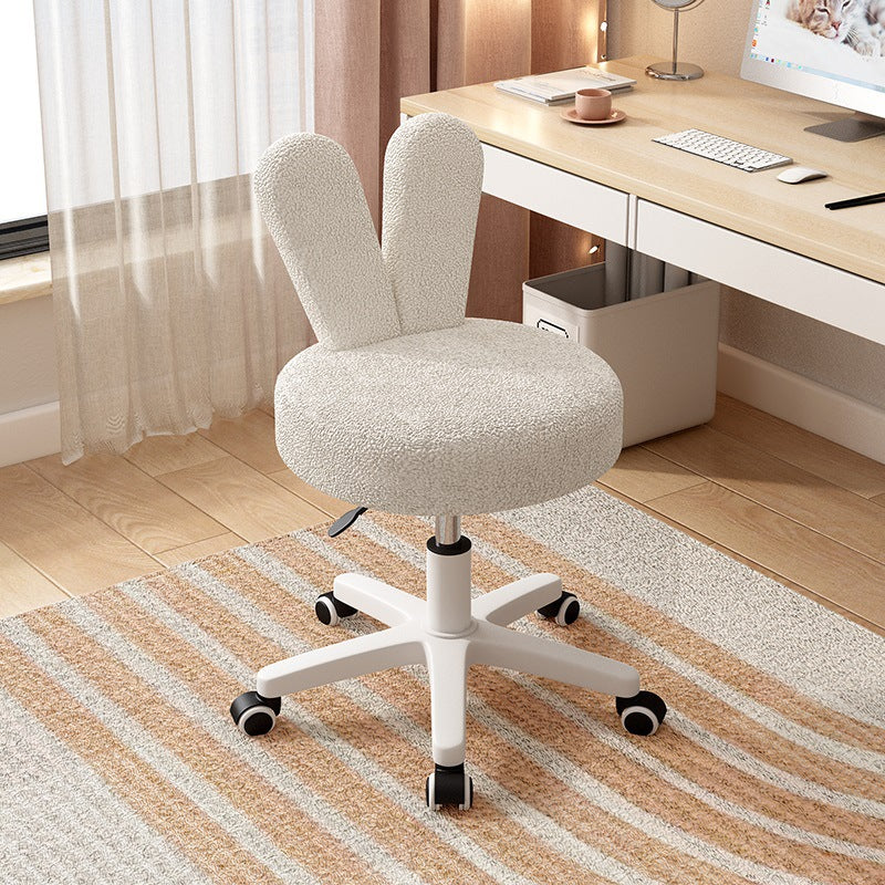 Contemporary Rabbit-Back Lambswool Metal Round Vanity Stool — White