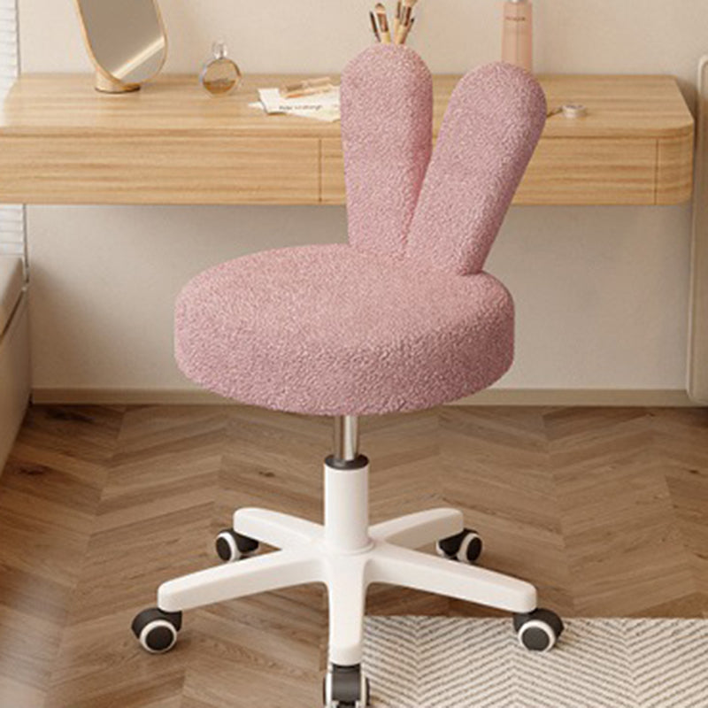 Contemporary Rabbit-Back Lambswool Metal Round Vanity Stool — Pink