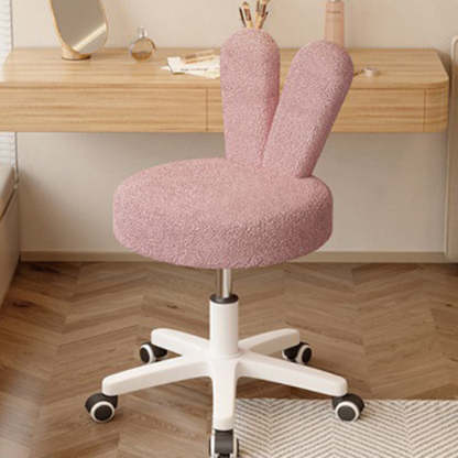 Contemporary Rabbit-Back Lambswool Metal Round Vanity Stool — Pink