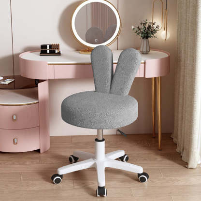 Contemporary Rabbit-Back Lambswool Metal Round Vanity Stool