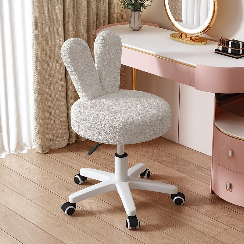 Contemporary Rabbit-Back Lambswool Metal Round Vanity Stool