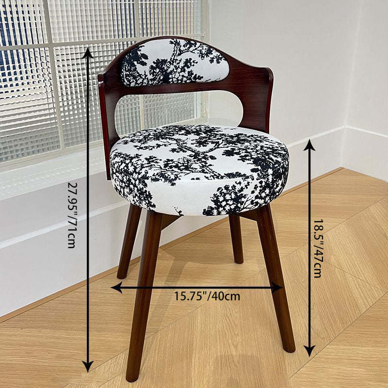 Retro Swivel Wood Fabric Vanity Stool — D