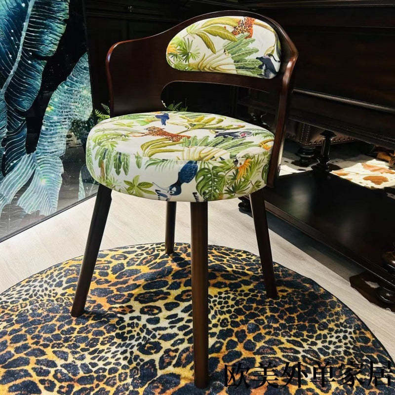 Retro Swivel Wood Fabric Vanity Stool