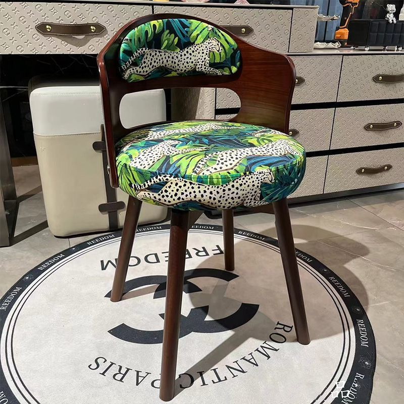 Retro Swivel Wood Fabric Vanity Stool — B