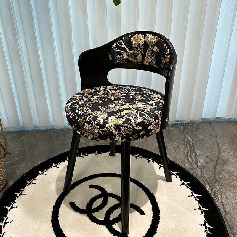 Retro Swivel Wood Fabric Vanity Stool — C