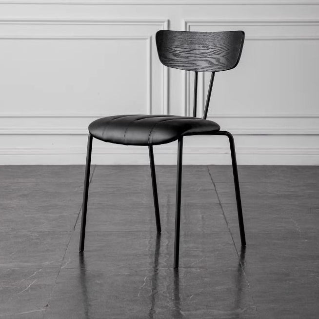 Nordic Striped Wood Leather Dining Chair — Black Backrest + Black