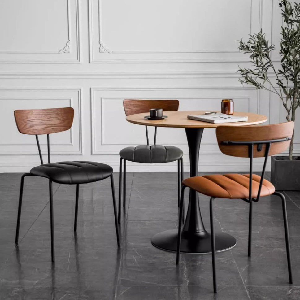Nordic Striped Wood Leather Dining Chair