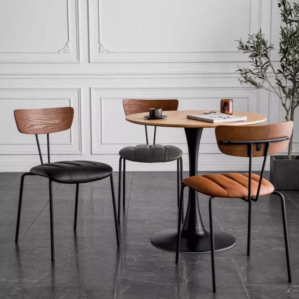 Nordic Striped Wood Leather Dining Chair