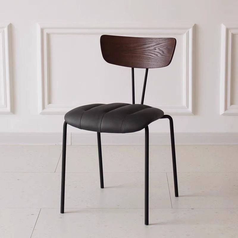 Nordic Striped Wood Leather Dining Chair
