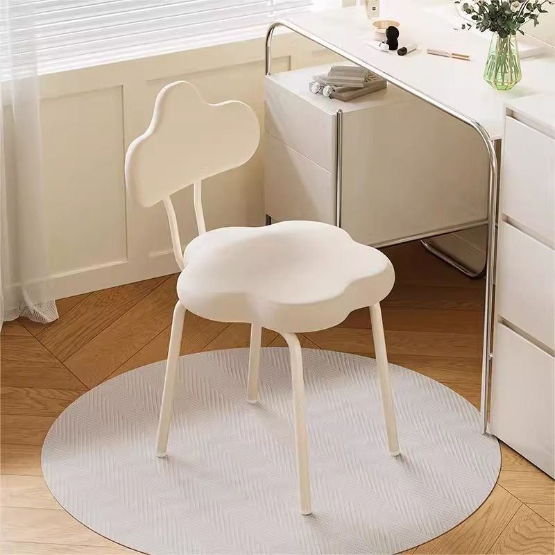 Minimalist Cream Cloud Leather Vanity Stool