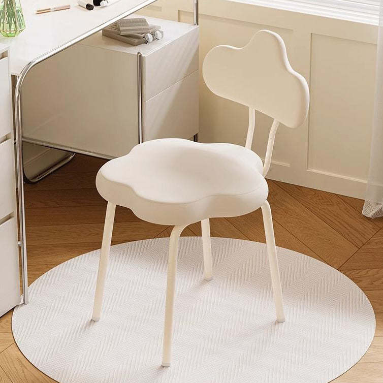 Minimalist Cream Cloud Leather Vanity Stool — White