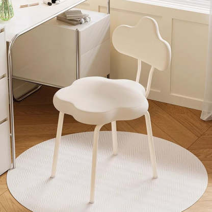Minimalist Cream Cloud Leather Vanity Stool — White