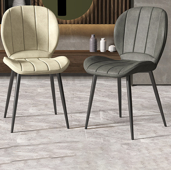 Nordic Shell Striped Leather Dining Chair — Green