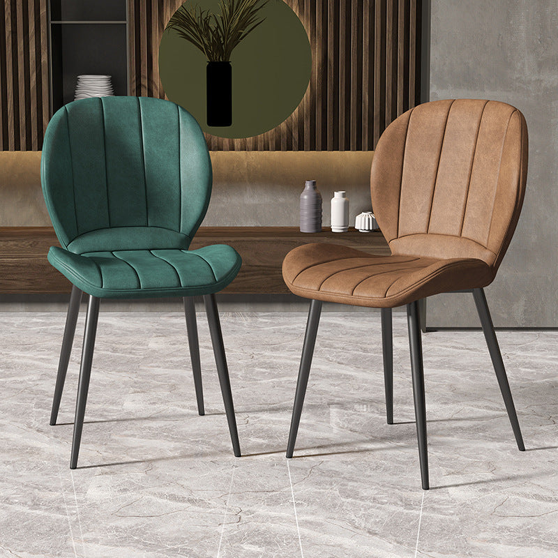 Nordic Shell Striped Leather Dining Chair — Beige