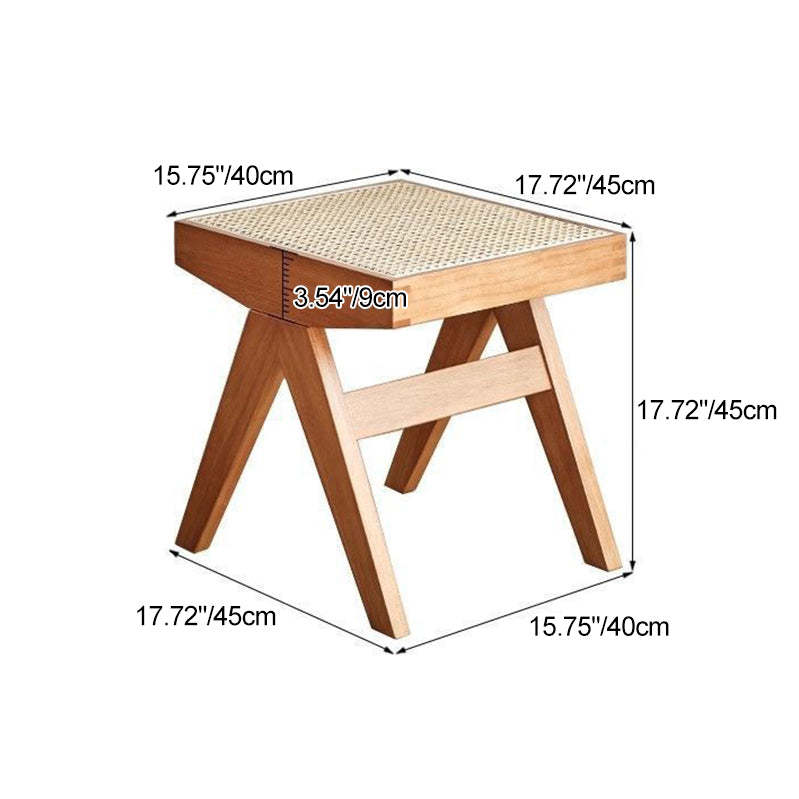 Minimalist Rattan Wood Low Stool — Cherry Wood Color