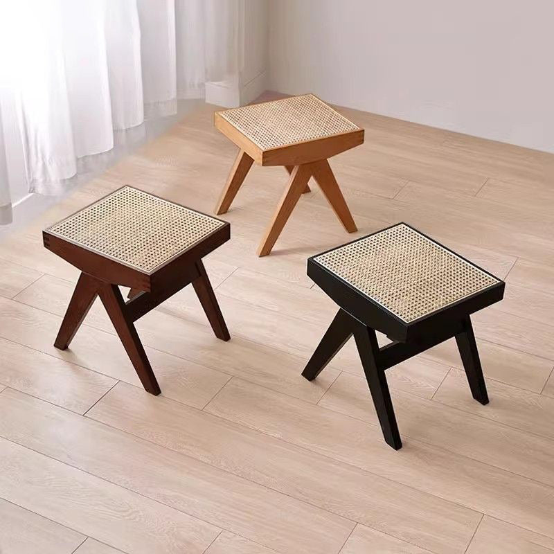Minimalist Rattan Wood Low Stool