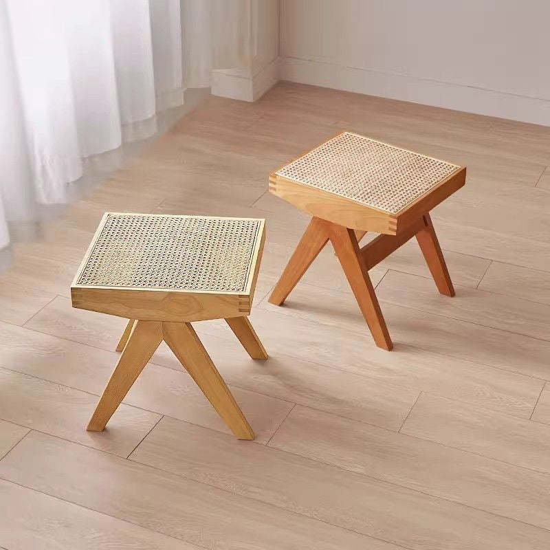 Minimalist Rattan Wood Low Stool — Wood Color