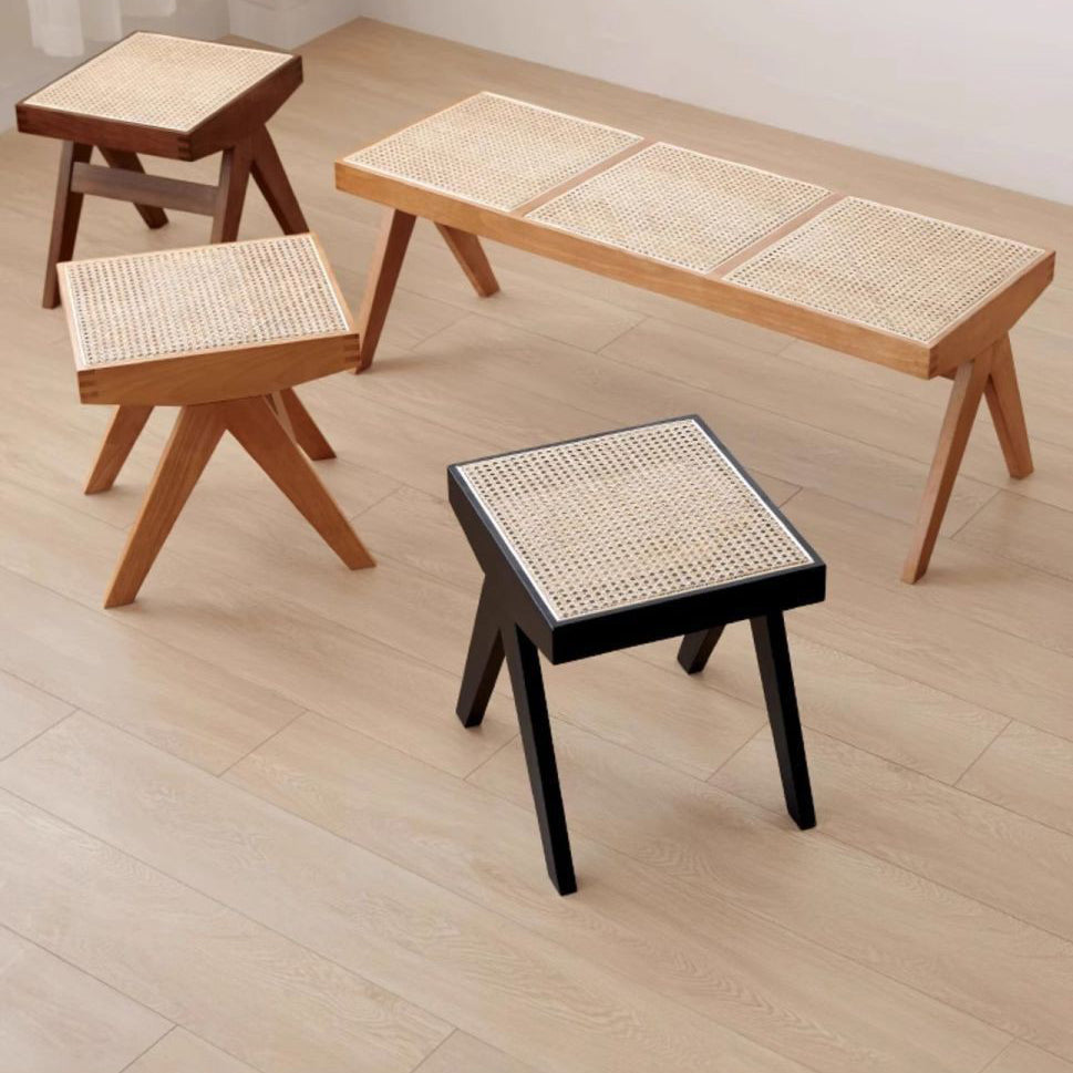 Minimalist Rattan Wood Low Stool