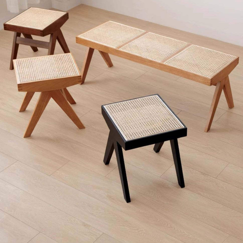 Minimalist Rattan Wood Low Stool