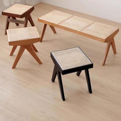 Minimalist Rattan Wood Low Stool
